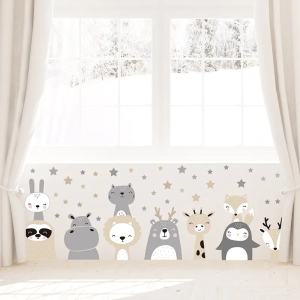 1Pc Cartoon Cute Lion Bunny Forest Animals Stars Wall Stickers for Waterproof PVC Kids Room Kindergarten Home Decoration