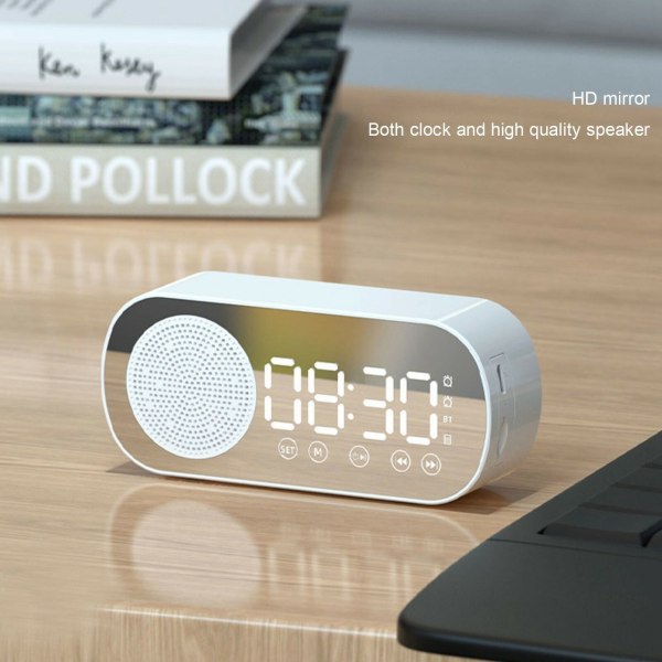 Digital Alarm Clock HIFI FM Radio Bluetooth 5.0 Speaker Mirror Clock Table Clock-