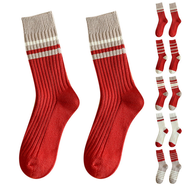 Red Socks Women Autumn And Winter Cotton Thick Line Socks Striped Fishnet Seam