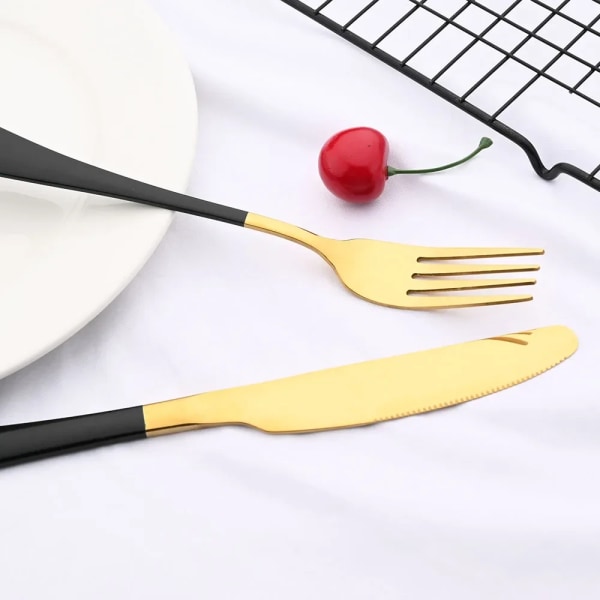 Black Gold Cutlery Set Stainless Steel Dinnerware Set 16Pcs Knives Forks Coffee Spoons Flatware Set Kitchen Dinner Tableware Set