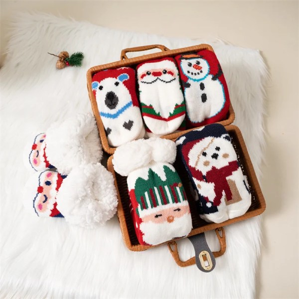 Winter Kids Cartoon Christmas Socks Boys Girls Thicken Cotton Warm Floor Children Sock Non-Slip Thermal Cute Family Socks