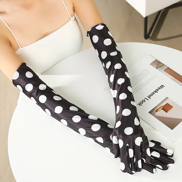 Halloween Makeup Party Opera Stage Dinner Dress Women's Long Mittens Fashion Polka Dot Print Stretch Spandex Gold Velvet Gloves