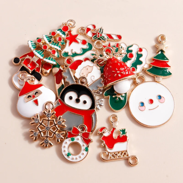 10pcs Enamel Christmas Charms for Earrings Christmas Tree Candy Cane Santa Claus Snowman Gloves Charms & Pendants DIY Jewelry