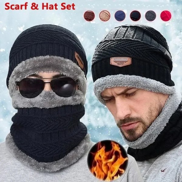 Winter Beanie Hat for Men Knitted Hat Fashion Cap Beanie Women Thick Wool Neck Scarf Cap Balaclava Mask Bonnet Warm Hats