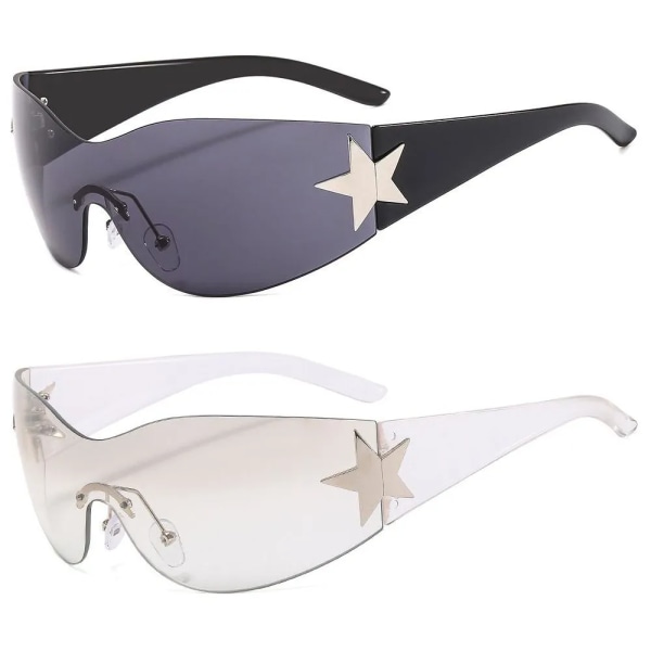 New Y2K Rimless Punk Sunglasses Goggle Women Men Luxury Brand Wrap Around Sun Glasses Five Star Eyewear Sports One Piece Shades