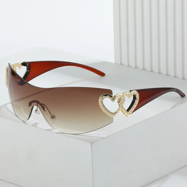 Y2K Wrap Around Fashion Sunglasses For Women Men One-piece Gradient Lens Glasses Heart Design Hollow Temple Eyewear UV400