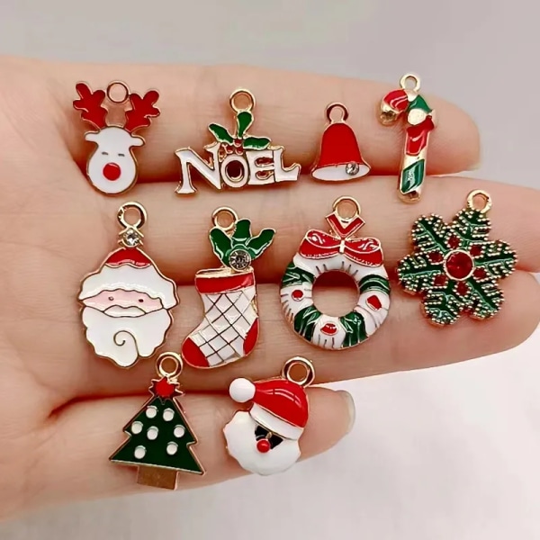 10pcs New Mixed Colorful Christmas Series Enamel Charms Small Pendant Xmas Gifts DIY Handmade Jewelry Making Finding