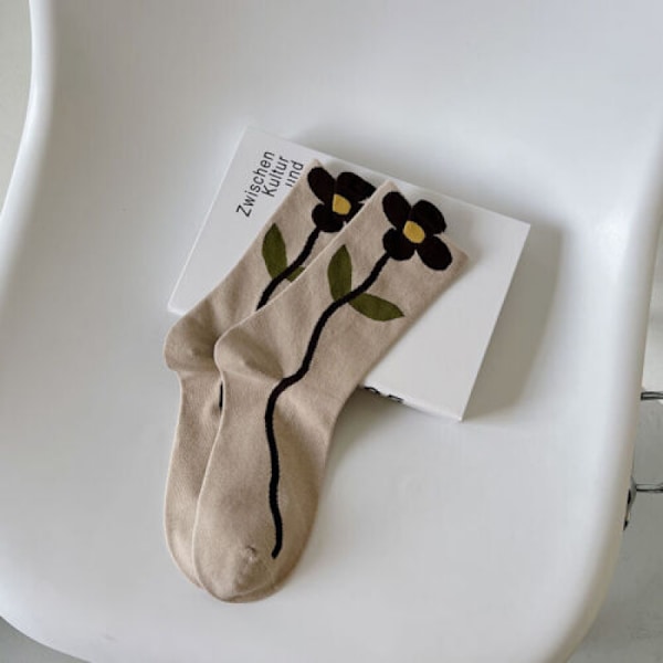 5 Pairs Womens Cotton Work Socks Lots Novelty Floral Design Dress Crew Socks