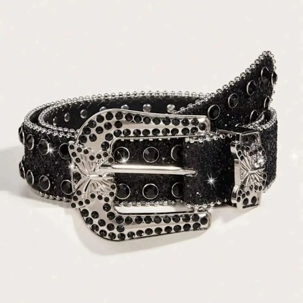 PU Leather Strap for Rhinestone Belts Women's Adjustable Metal Buckle Waist Belt Western Cowboy Y2K Girls Fashion Belt for Jeans