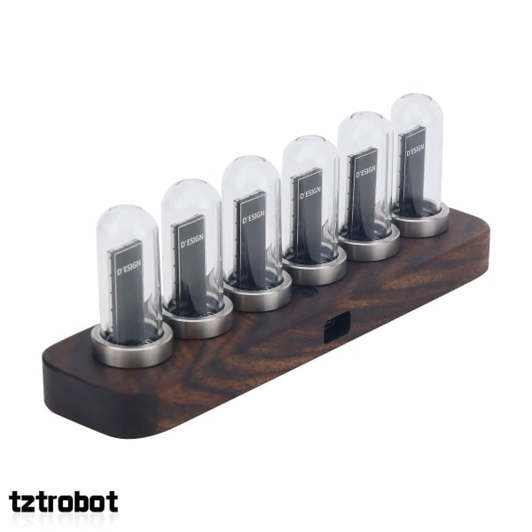 IPS RGB LED Music Spectrum Pseudo Glow Tube Rhythm Light Alarm Clock Walnut Base