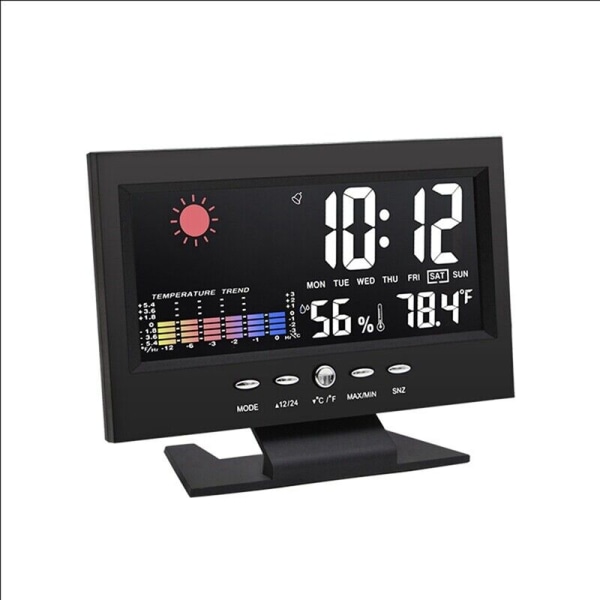 1Scd Color Screen Digital Snooze Alarm Clock Weather Forecast Station Black Q6L5