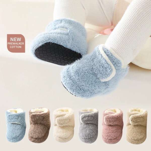 Winter Newborn Baby Solid Color Warm Wool Thickening Shoes Boy Girl Anti Slip Boots Plush Soft Soled Infant Toddler Kids Socks