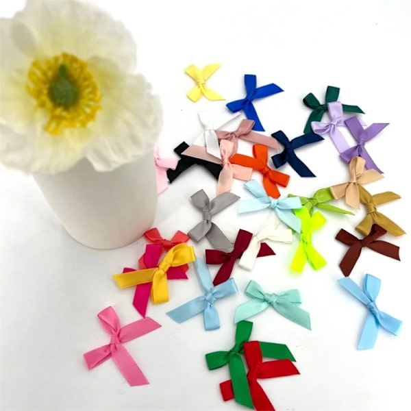 Satin Ribbon Bow Flower Handwork DIY Craft Decoration Small Size Polyester 50pcs 4cm*4cm Fresh Pink Ribbon Bows