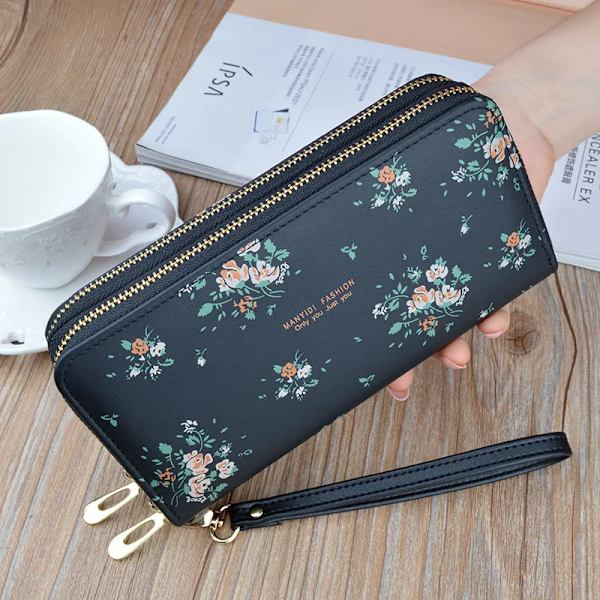 Double Zipper Women's Wallet Long Large-capacity Double-layer Wallet Female Fashion Printed Clutch PU Leather 3 Fold Card Holder