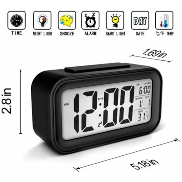 Sleek LED Bedside Alarm Clock with Day/Night Mode and Temperature Reading