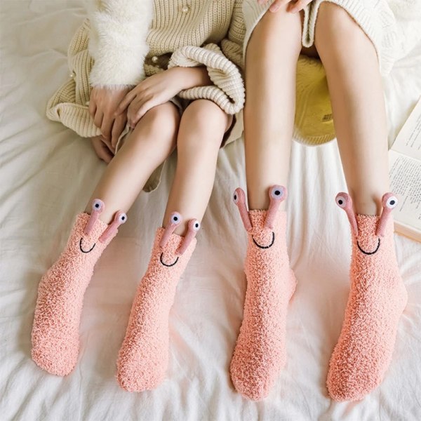 Japanese Style Women Winter Fuzzy Slipper Socks Novelty Funny 3D Cartoon Frog Eyes Harajuku Bright Solid Color Fluffy Plush