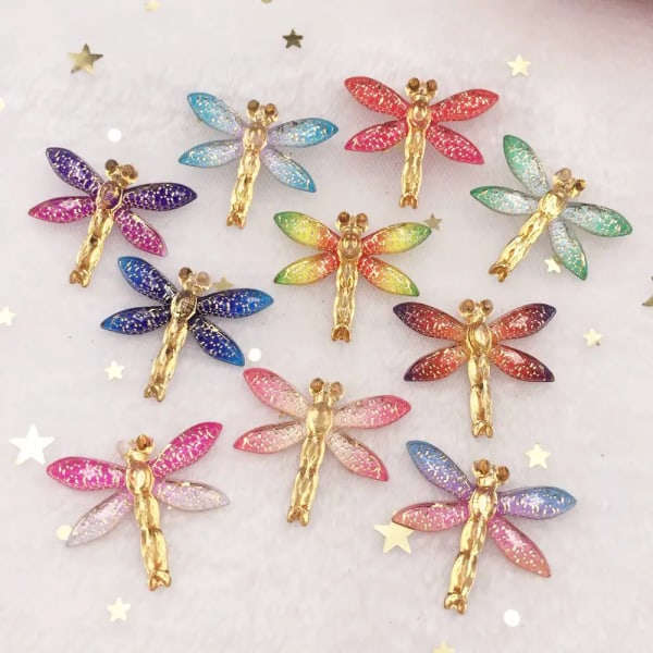 New 10pcs Resin Bling Colorful Dragonfly Flatback Rhinestone 1 Hole Ornaments DIY Wedding Appliques Craft W80