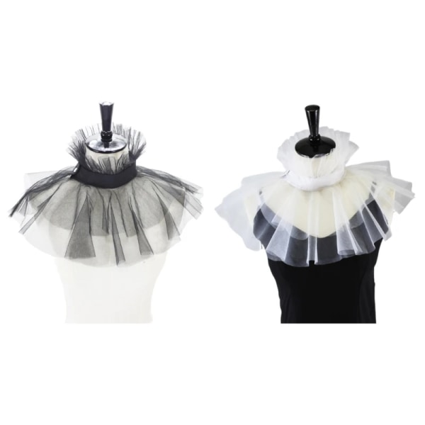 50JB Gothic Layered Tulle Mesh Ruffle Fake Collar Victorian Neck Ruff Shawl Wrap Capelet Costume Accessories