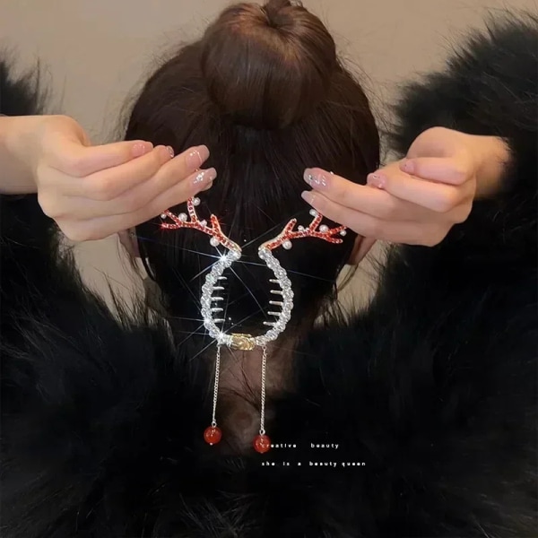 2023 New Christmas Milu Horn Tassel Horsetail Buckle Hairpin South Korea Cute  Clip Back Pan   Headwear  Jewelry