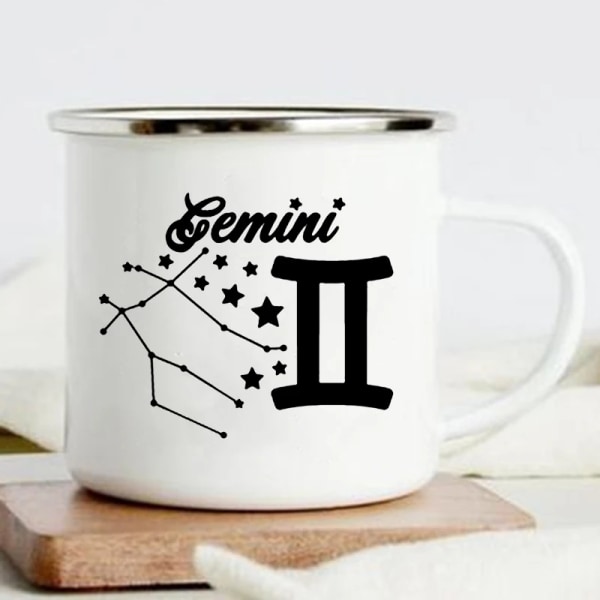 Twelve Constellations Print Enamel Mug Creative Coffee Tea Water Milk Cups Camping Vacation Mugs Handle Drinkware Birthday Gifts