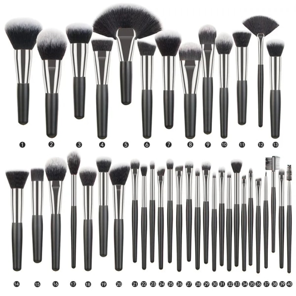 40pcs Luxury Black Professional Makeup Brush Set Big Powder Makeup Brushes Foundation Natural Blending pinceaux de maquillage