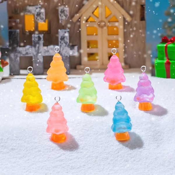 10pcs Kawaii Luminous Christmas Trees Charms for Jewelry Making Colorful Resin Pendant Diy Earring Necklace Findings C1343