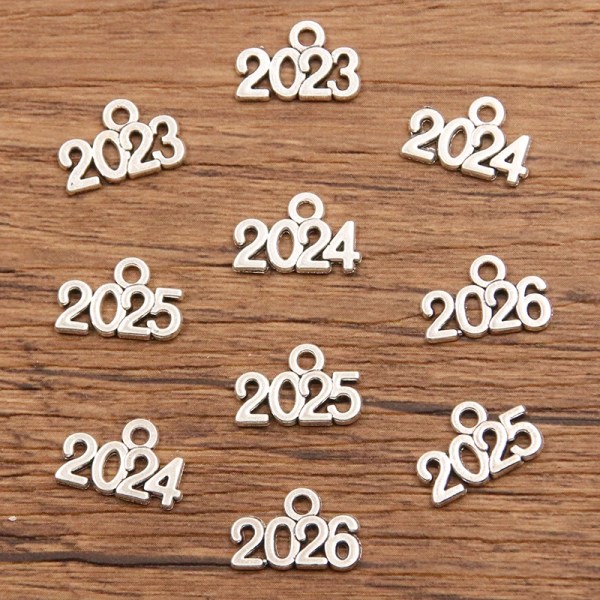 60PCS 10*14mm Metal Alloy Photo Color Years Charms 2023 2024 2025 2026 Pendant For Jewelry Making DIY Handmade Craft