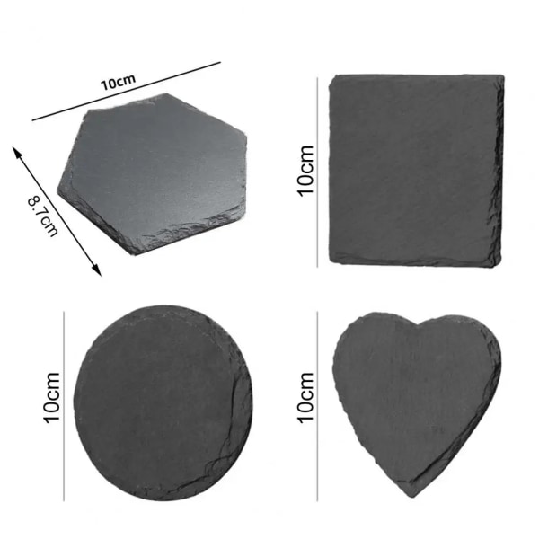 Stone Coaster Round Square Heart Shape Slate Black Cup Coaster Natural Edge Drinks Coasters Pad Table Decoration Coffee Wine Mat