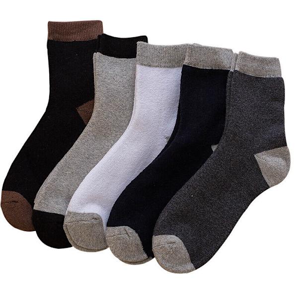 5 Pairs Autumn Winter Cotton Plush Casual Color Contrast Warm Medium Tube Socks