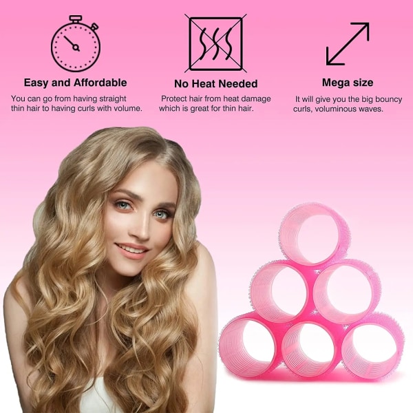 6Pcs Hair Volume Curlers No Heat Self-Grip Hair Holding Rollers Heatless Curls Modeler Salon Hairdressing Curly Hairstyle Tools