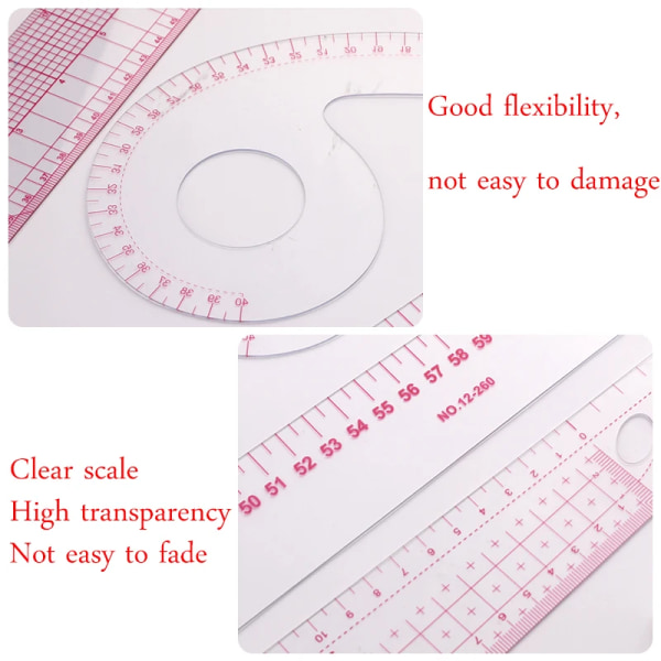 Nonvor Multifunctional French Curve Ruler Soft Plastic Patchwork Ruler Measure Dressmaking Drawing Template Craft Sewing Tools