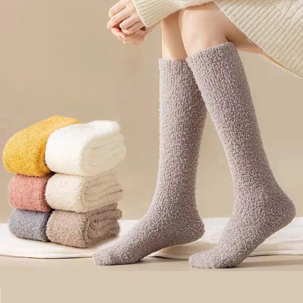 Winter Warm Coral Fleece Long Women's Socks Thick Candy Kawaii Plush Home Anti-slip Floor Sock Casual Simple Sleep Unisex Sox