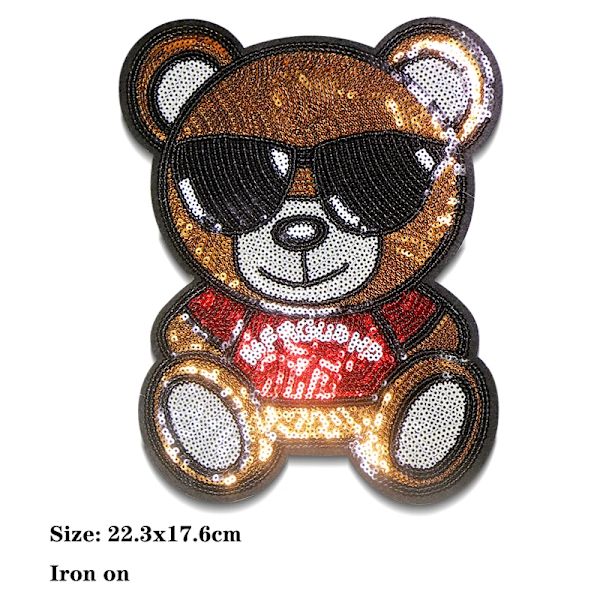 Cute Shiny Bear Rabbit Sunglasses Bow Tie Sequins Icon Embroidery Applique Patch For Clothing DIY Iron on Patch on the stickers