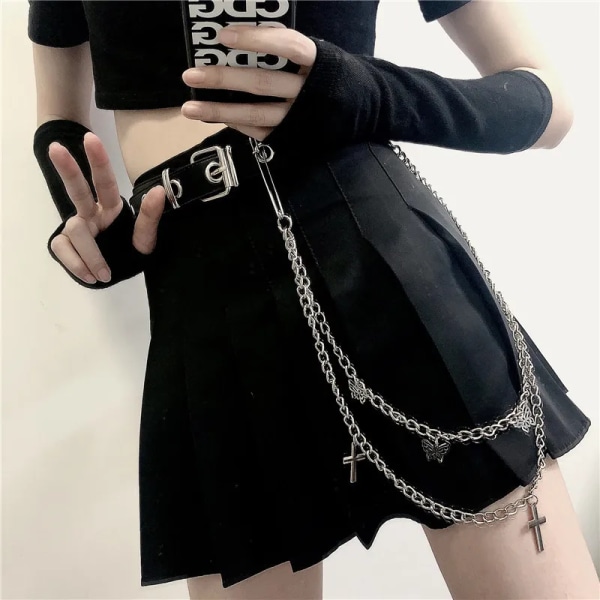 WKOUD Punk Street Butterfly Belt Waist Chain Male Women Pants Chain Multi Layer HipHop Hook Trousers Keychain Jewelry