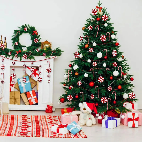 12PCS Christmas Lollipop Pendant Candy Cane Xmas Tree Hanging Ornaments For Christmas Decoration Holiday Party Decoration