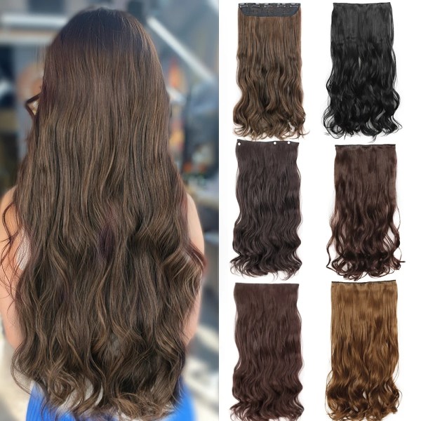 Synthetic 5 Clip In Long Wavy Hair Extensions Heat Resistant Fiber Hairpieces Black Brown Gold False Hair 22inch/32inch