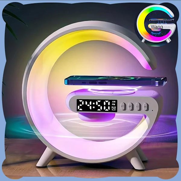 G Speakers Alarm Clock Lamp With Wireless Charger G Speakers Lamp Fast Charging Alarm Clock Wireless Charger Night Light Decor
