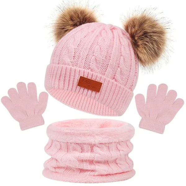 Baby Winter Hat Scarf Gloves Set Knitted Fur Ball Kids Beanie Baby Cap for Girls Boys Accessories Infant Bonnet Toddler Hat 1-5Y