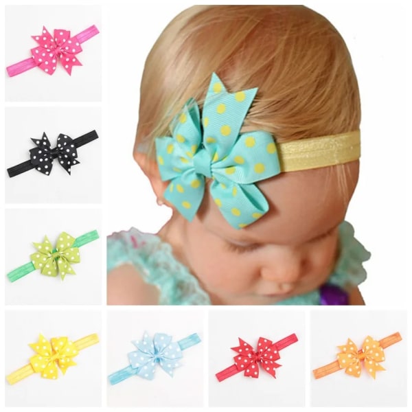 Yundfly 10pcs/lot Elastic Wave Point Bowknot Baby Headband Dots Ribbon Bow Hair Band Children Headwear Cute Hair Accessories
