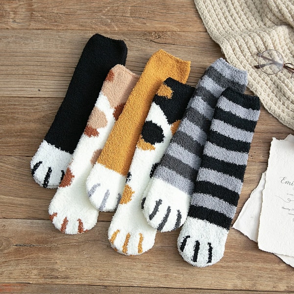 Women Winter Warm Fluffy Socks Cute Animal Claw Cat Paw Footprint Fuzzy Socks Female Thick Coral Fleece Home Floor Sleep Socks