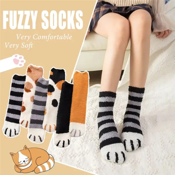 6 Pairs of Lamb Kawaii Women's Plush Socks Cute Fashion Dog Cat Claw Pattern Wool Winter Warmth Thickened Funny Home Floor Socks