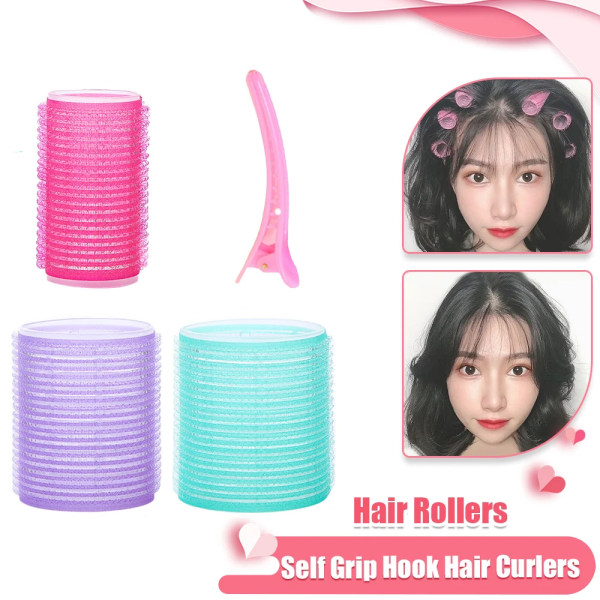 6Pcs Hair Rollers Self Grip Hook Hair Curlers Heatless Hair Roller Salon Hair Dressing Curlers Jumbo Size Sticky Hair Styling To