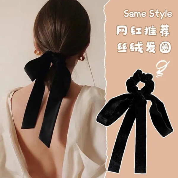 Fashion Vintage Black Velvet Bow Hair Ribbon Scrunchie for Women Girls Long Elas