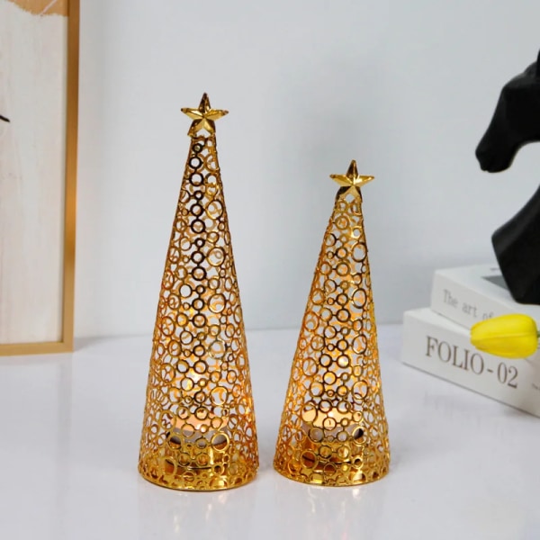 Metal Christmas Tree Candlestick Christmas Candle Cup European Wedding Decoration Tea Wax Small Round Cup Candle Holder Gift