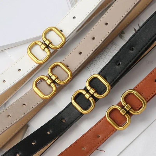 Women PU Leather Belt Solid Color Thin Skinny Waistband Metal Buckle Adjustable Belts For Lady Dress Coat Jeans Strap