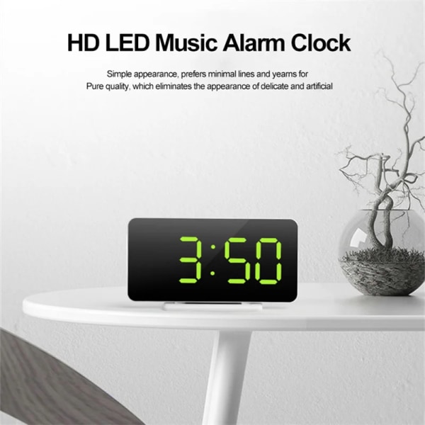 Led Alarm Clock Digital Children Electronic Alarm Clocks Curved Screen Mirror Temperature Clock With Snooze Function Desk Clock