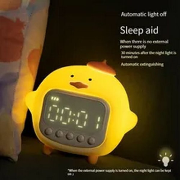 Cute Duckling Alarm Clock LED Time Display Night Light Wake Up Volume