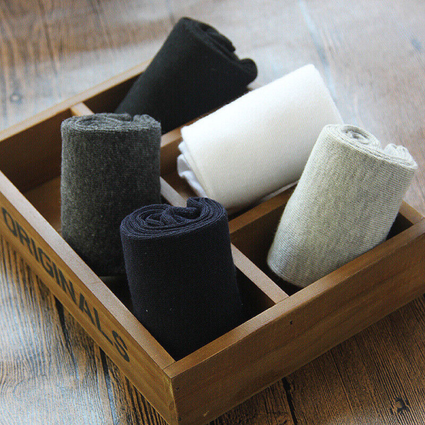 5 Pairs Men's Solid Color Business Breathable Thin Cotton Medium Tube Socks