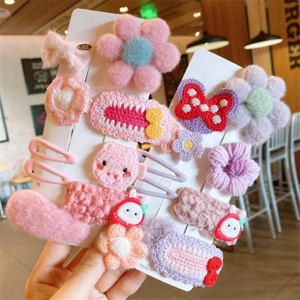 1Set Flowers bow Hairpins Girls Cute Cartoon Hair Accessories Sweet Hair Clips Kids Headbands Barrettes Ornament Gift