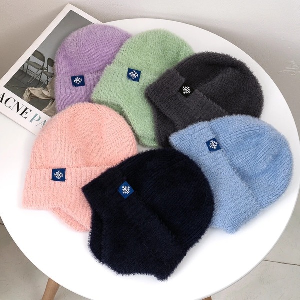 New Women Candy Colors Earflap Winter Hat Fashion Faux Fur Knitted Hat Kpop Style Soft Beanie Hats Female Streetwear Cap